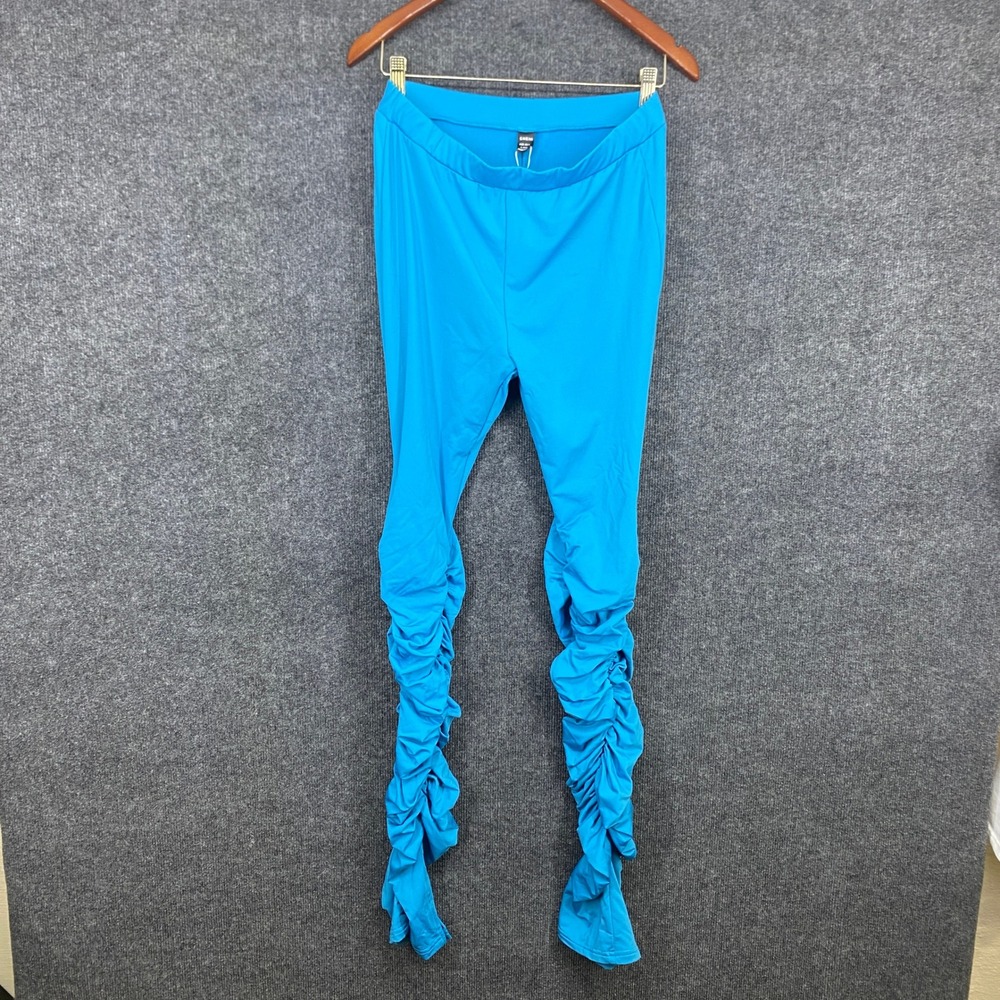 SHEIN SXY Women Blue Stacked Ruched High Waist Leggings Size L sw210831876061